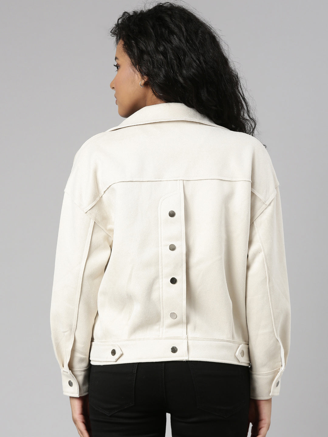 Women Cream Solid Open Front Jacket