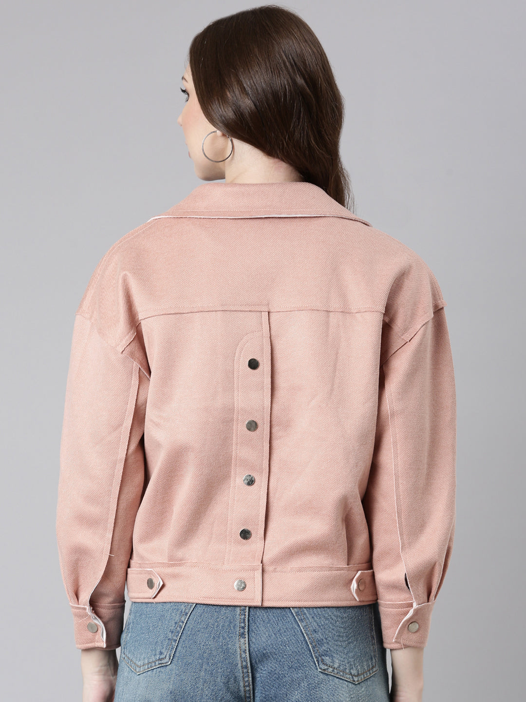 Women Peach Solid Open Front Jacket