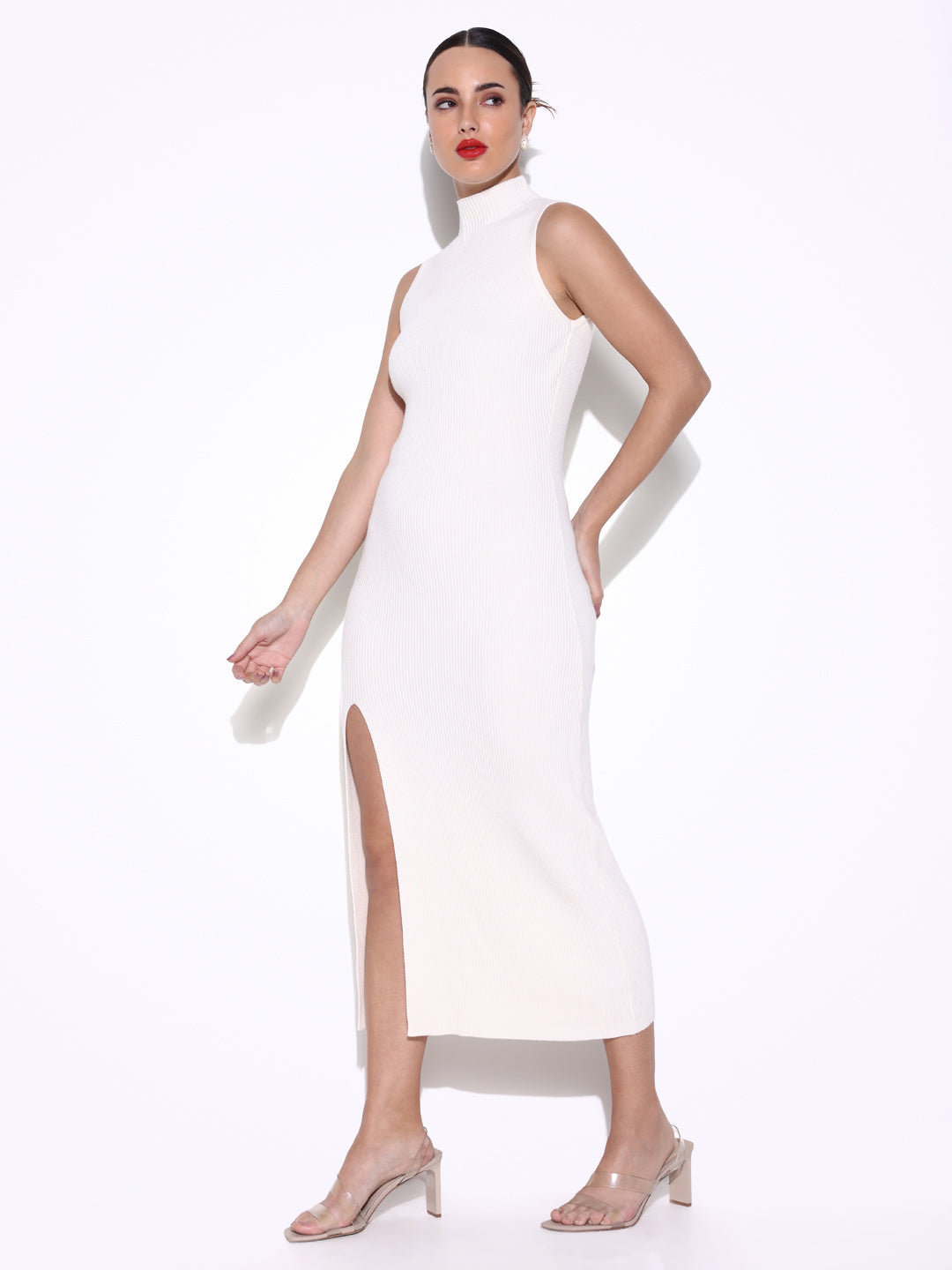 Women Solid Off White Bodycon Dress