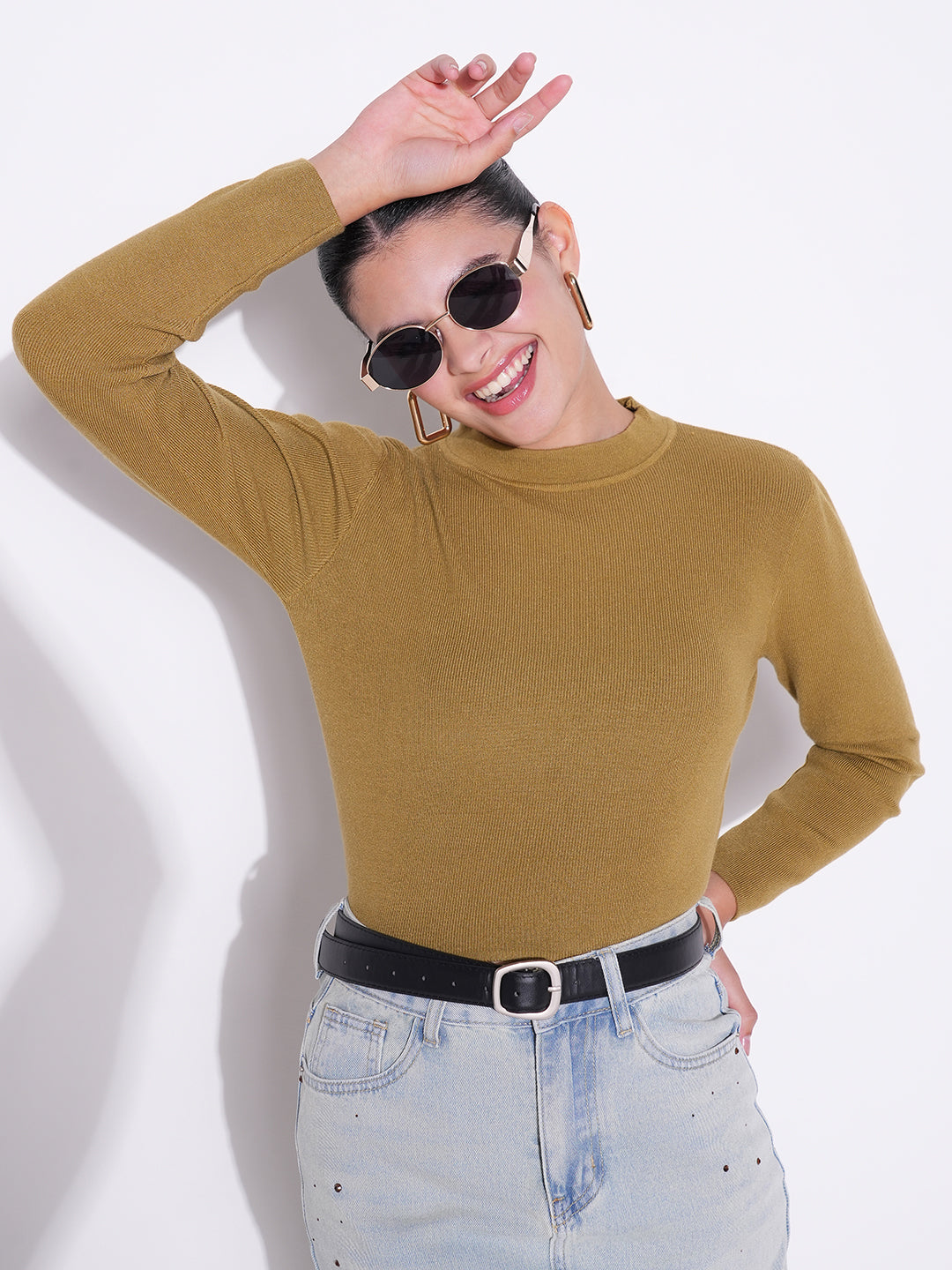 Women Olive Solid Crop Top