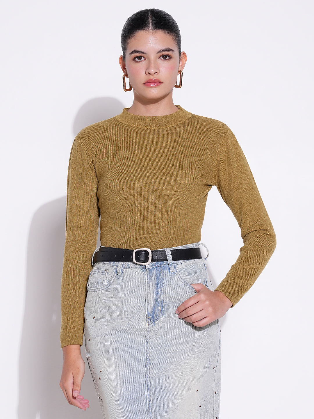 Women Olive Solid Crop Top