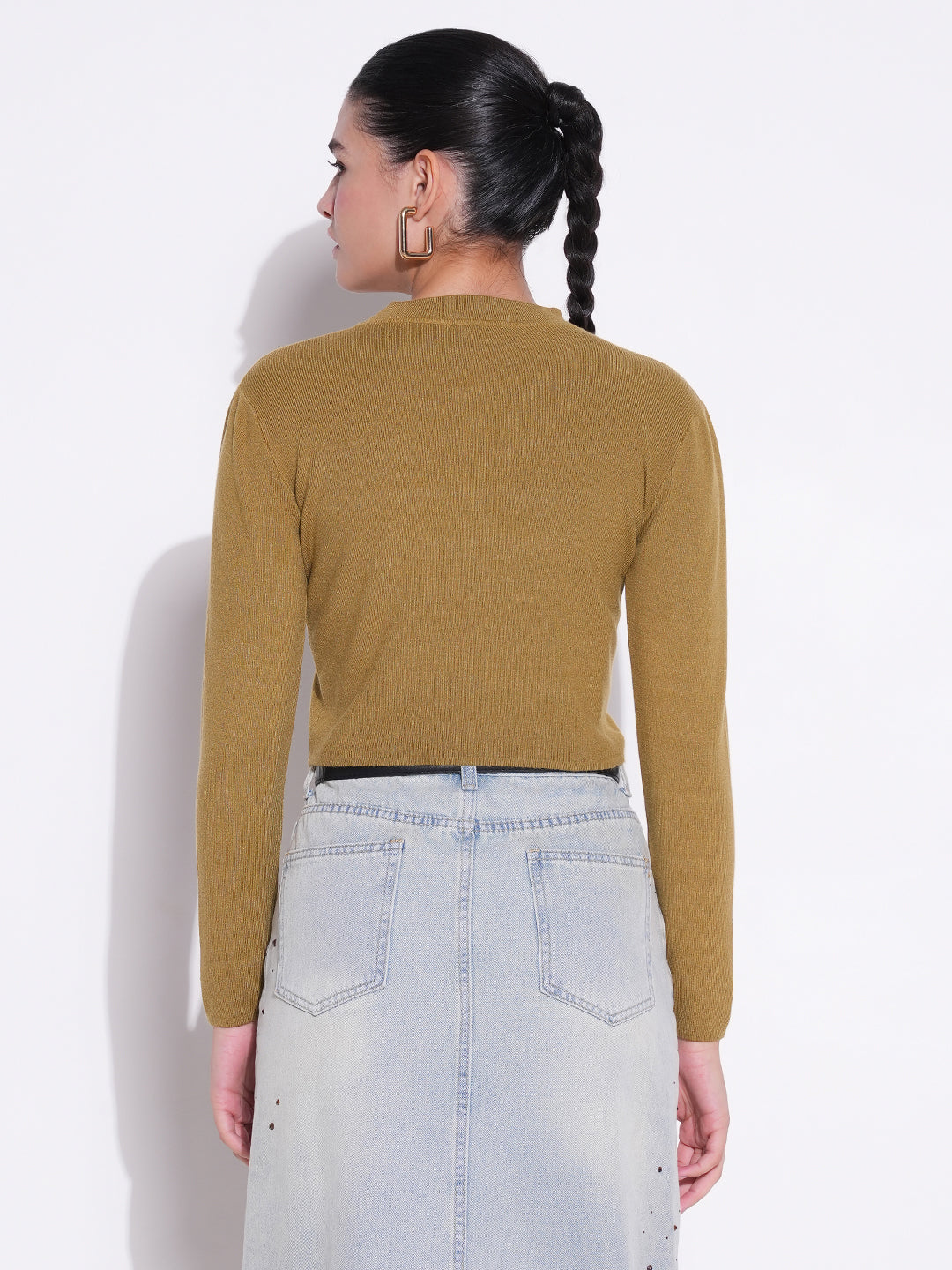 Women Olive Solid Crop Top