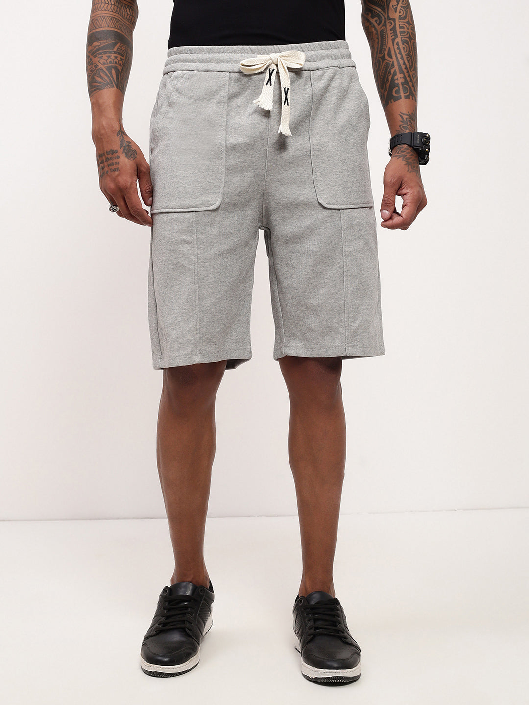 Men Grey Solid Shorts