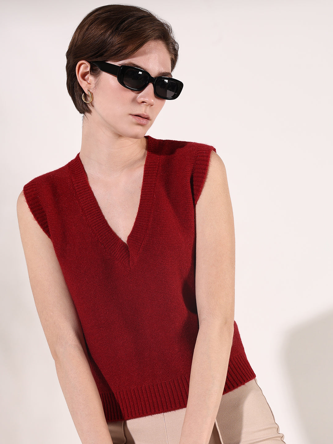 Women Red Solid Top