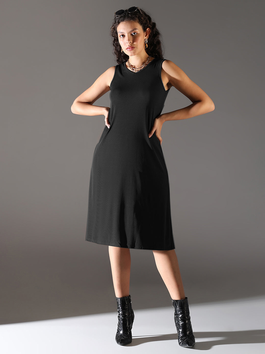 Women Black Solid A Line Dress