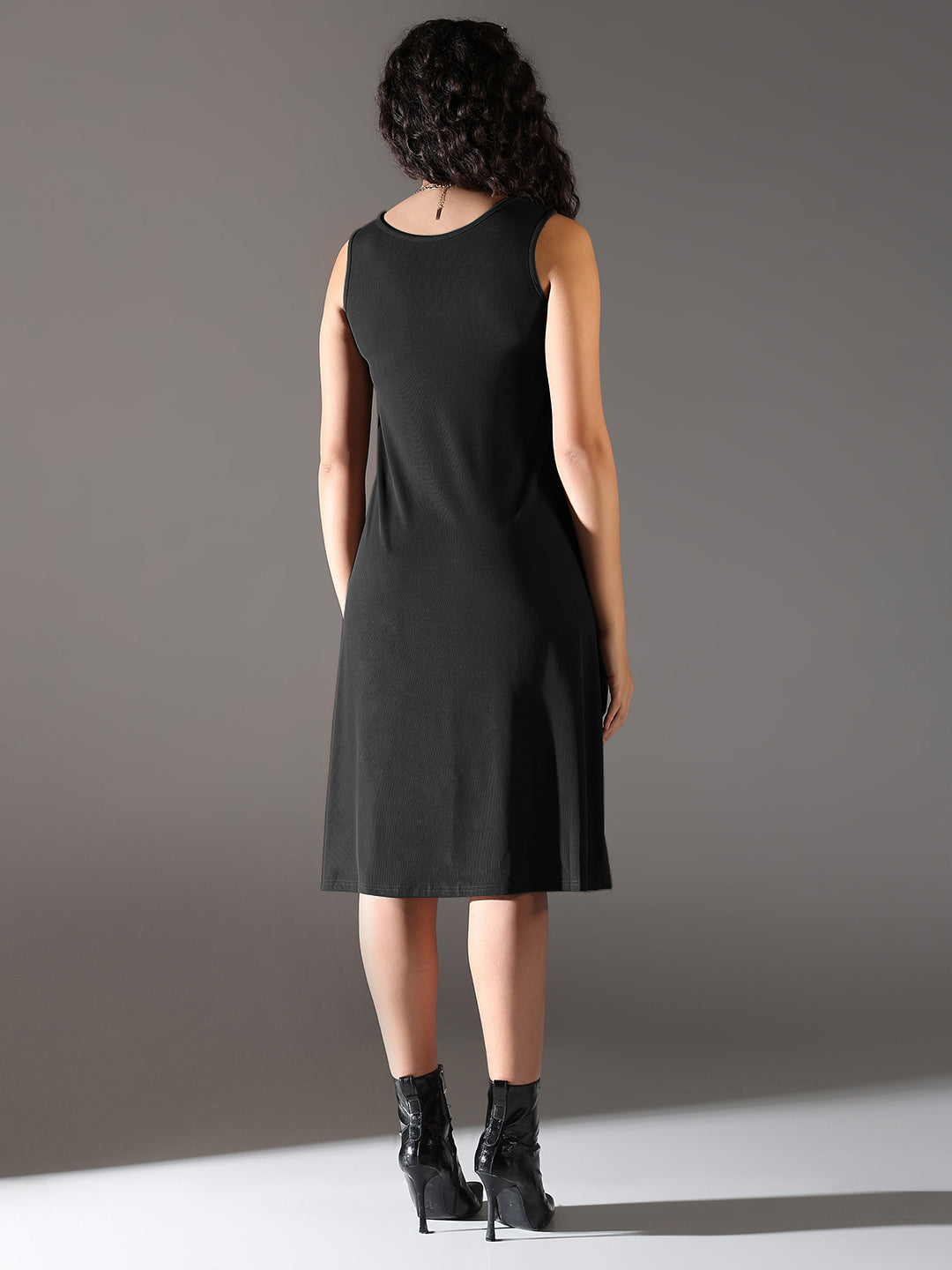 Women Black Solid A Line Dress