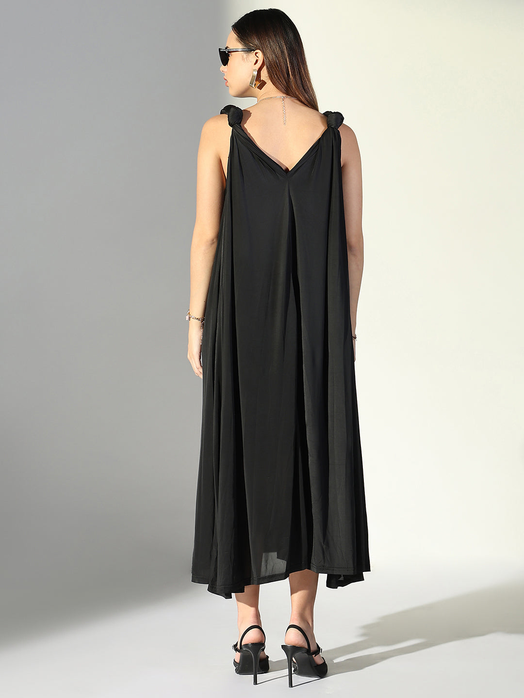 Women Black Solid A Line Dress