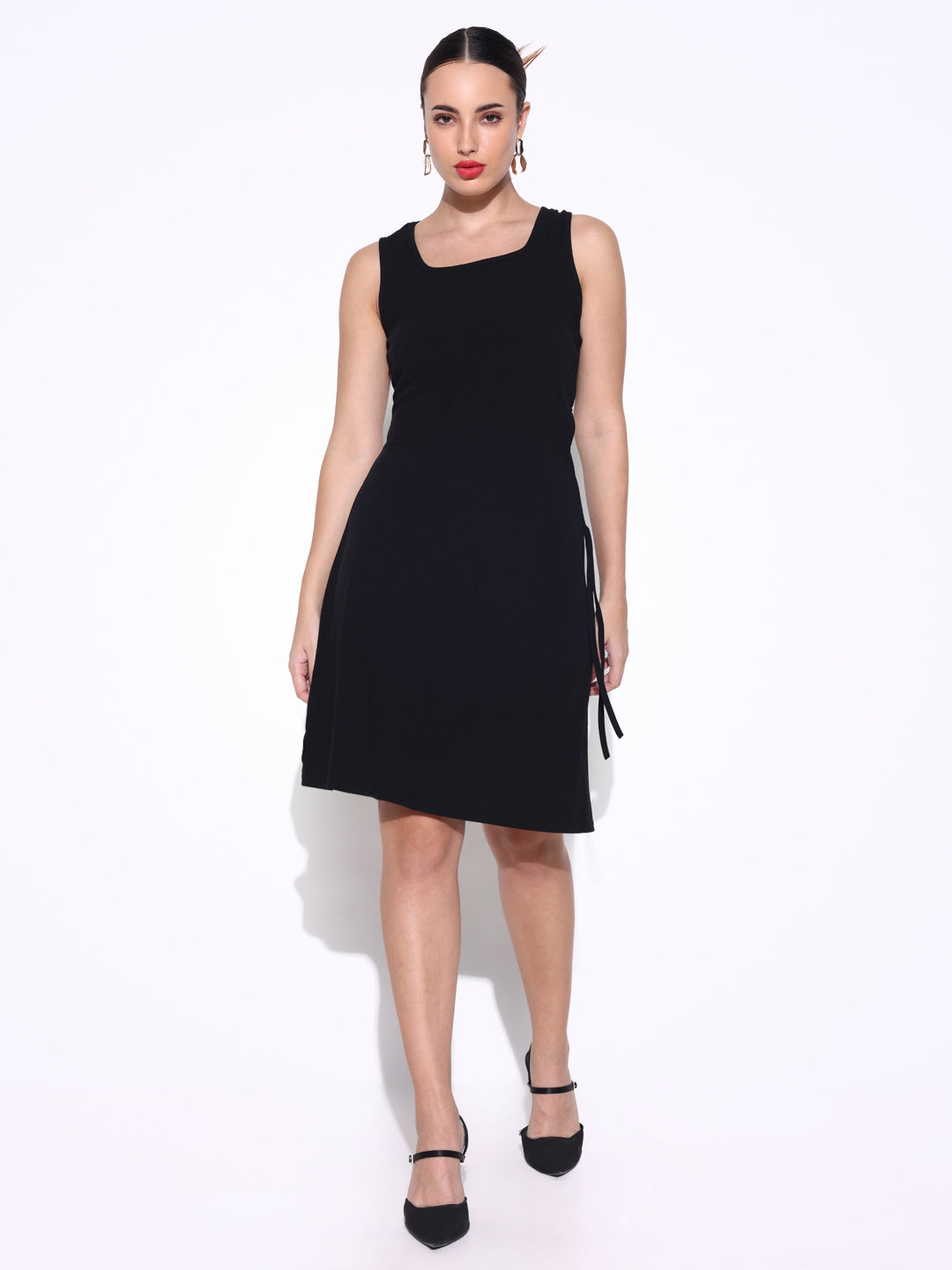 Women Solid Black A Line Dress