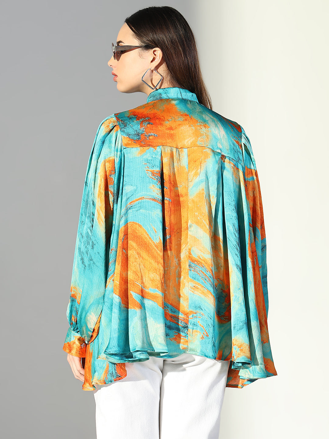 Women Green Abstract Shirt Style Top