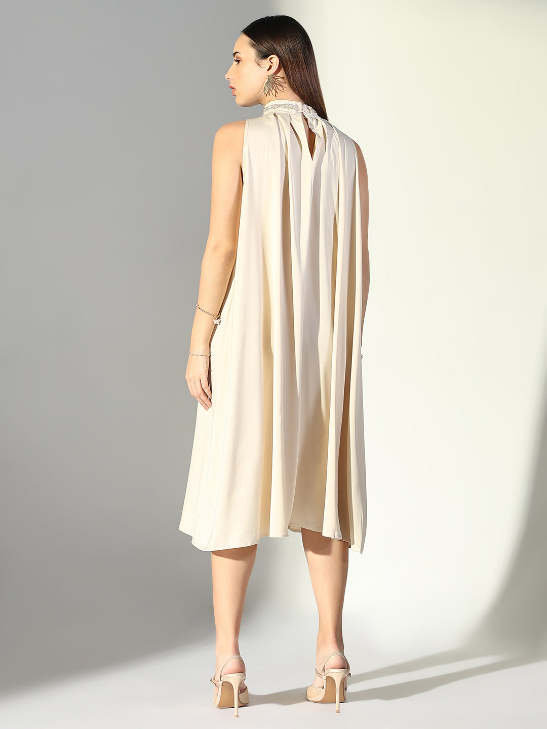 Women Beige Solid A Line Dress