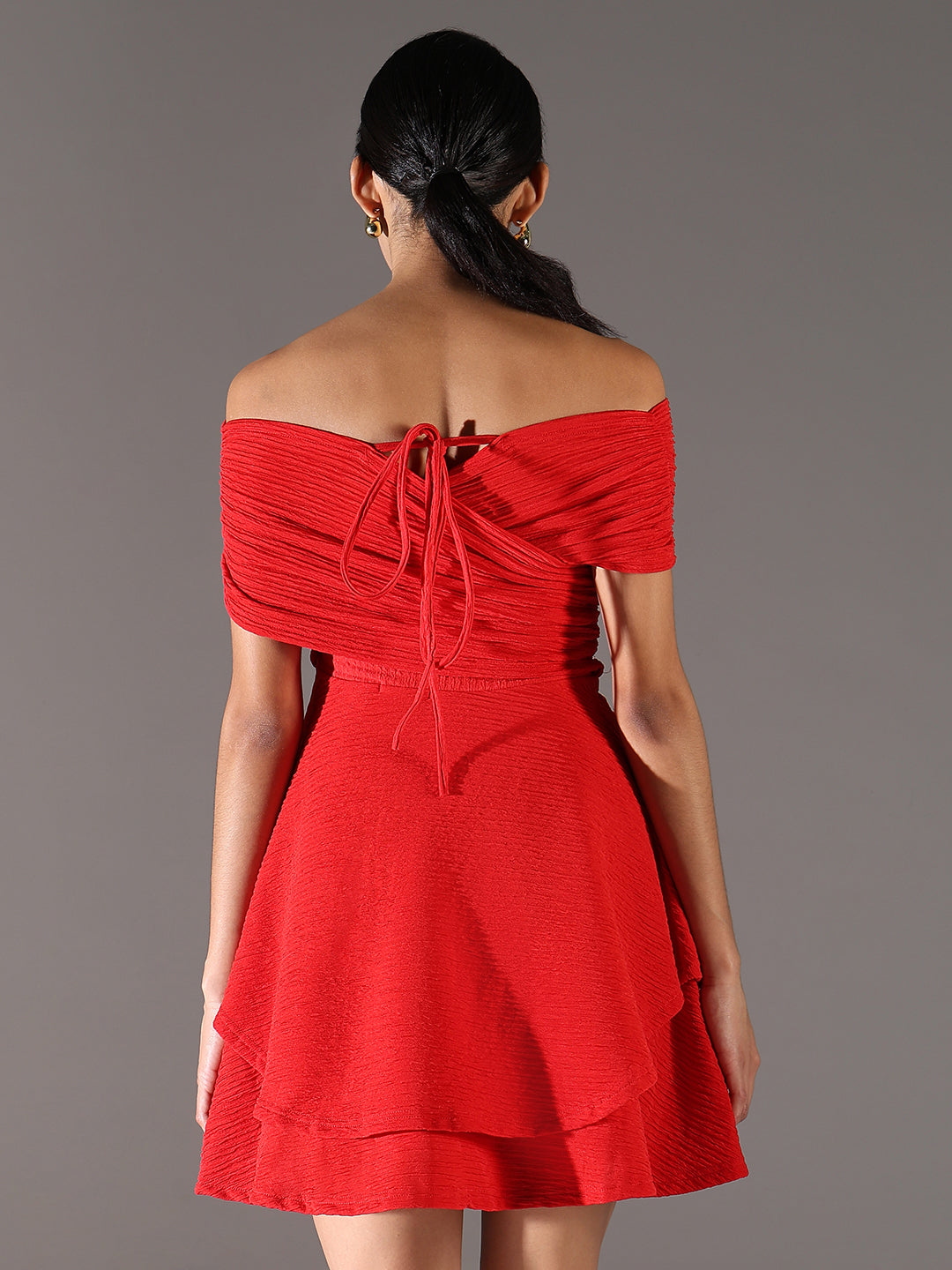 Women Red Solid Fit and Flare Dress