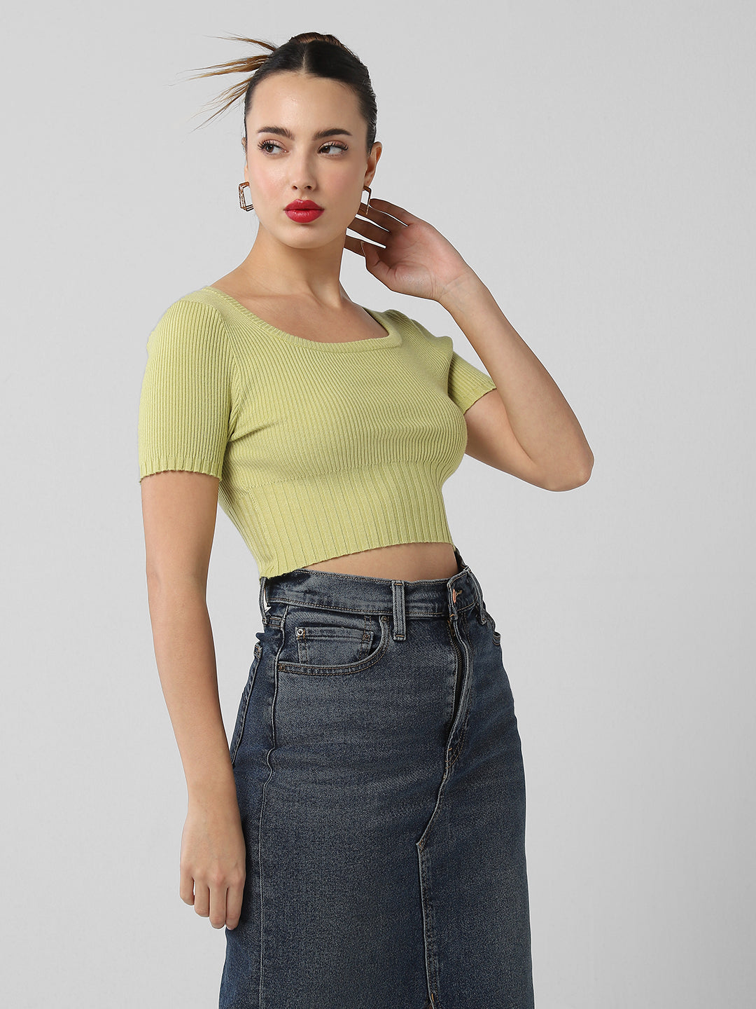 Women Green Solid Top