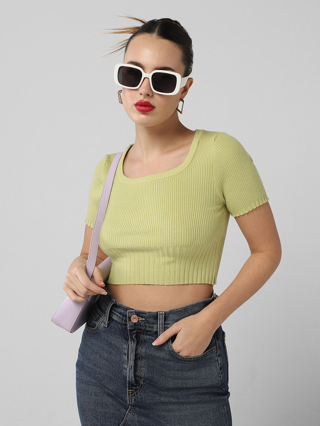 Women Green Solid Top