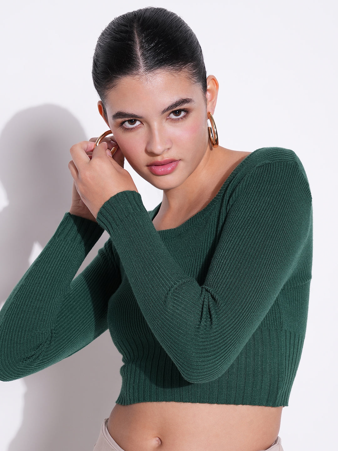 Women Green Solid Crop Top