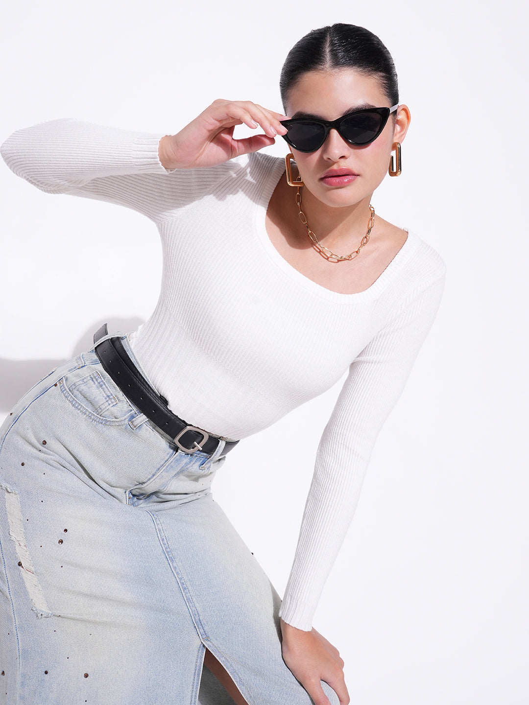 Women White Solid Crop Top