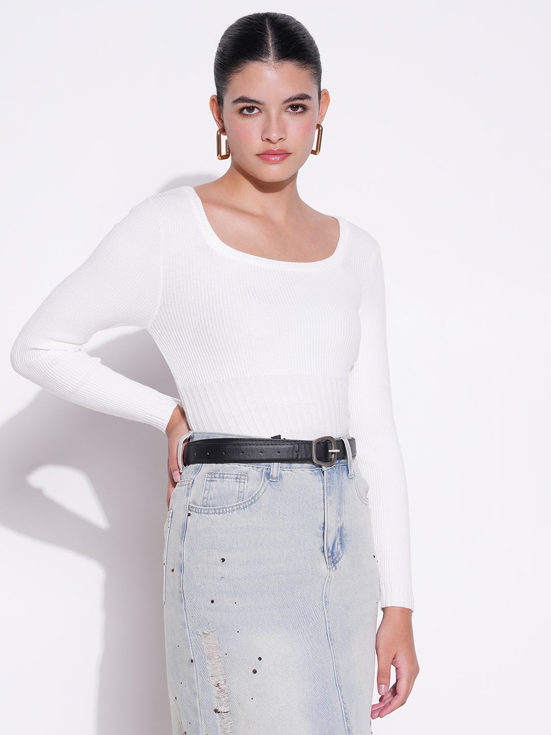 Women White Solid Crop Top