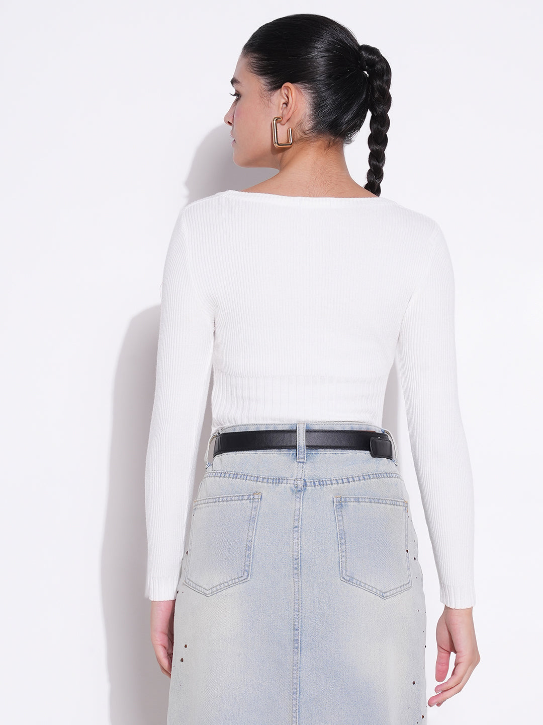 Women White Solid Crop Top