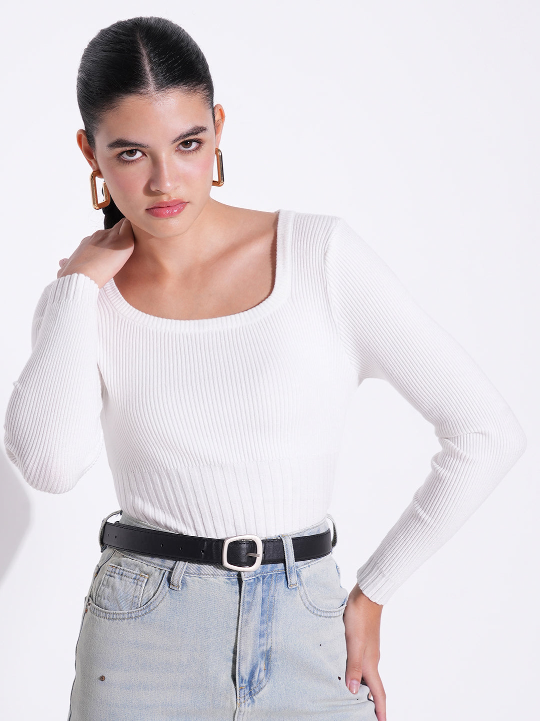 Women White Solid Crop Top