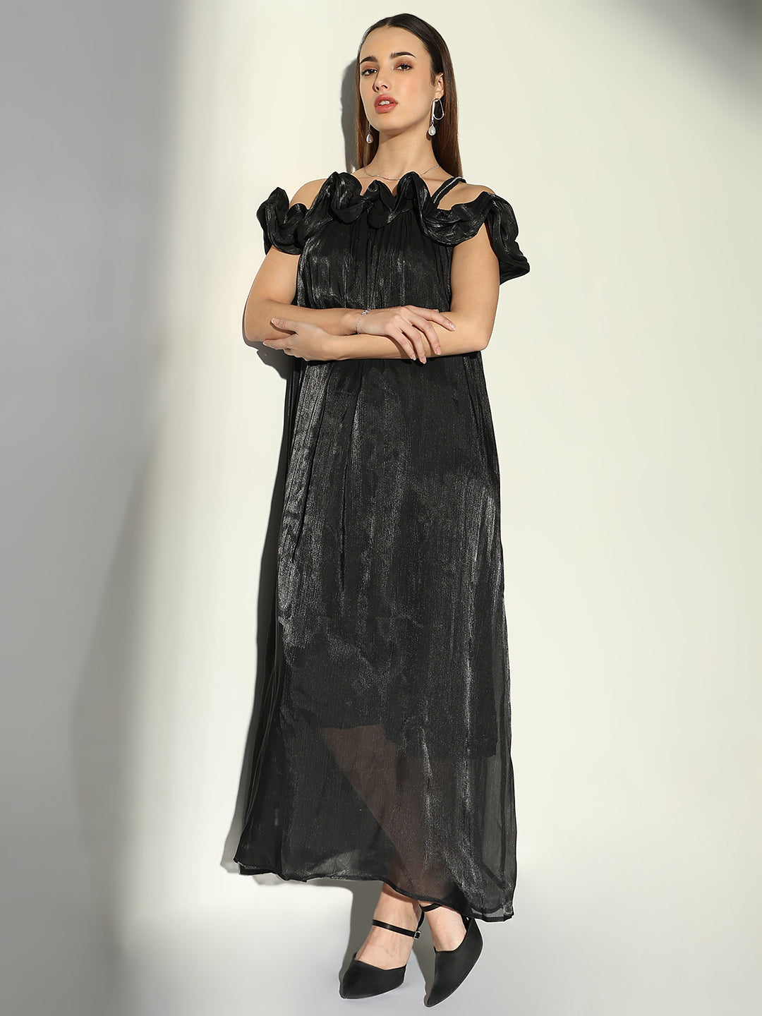 Women Black Solid A Line Dress