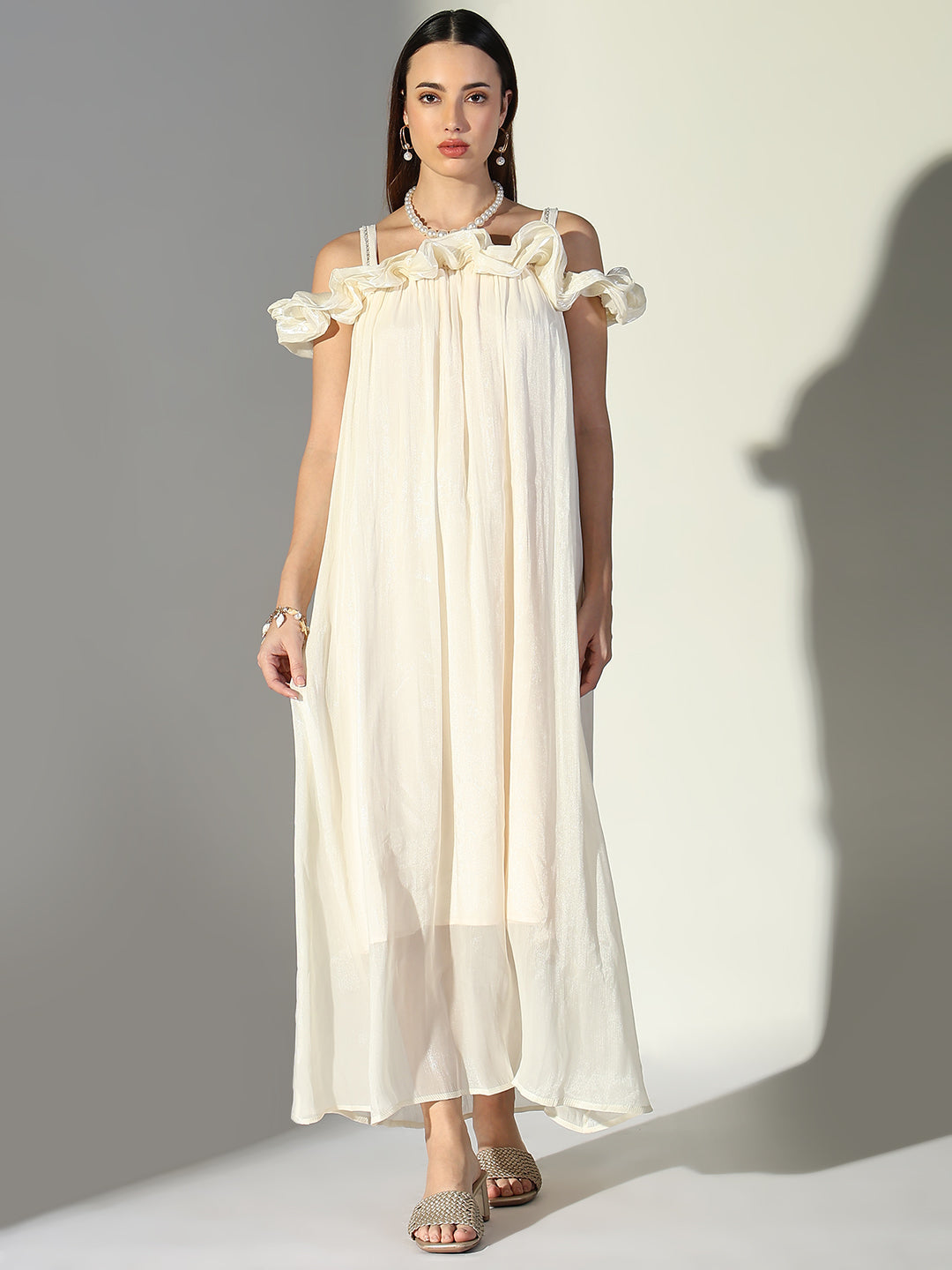 Women Cream Solid A Line Dress