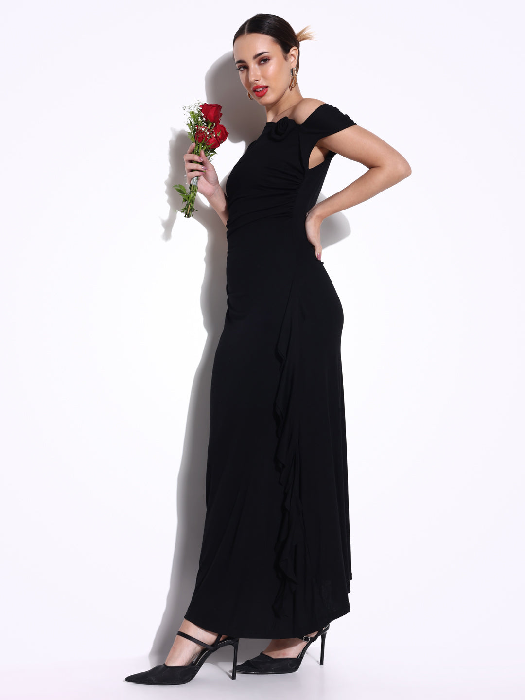 Women Solid Black Sheath Dress