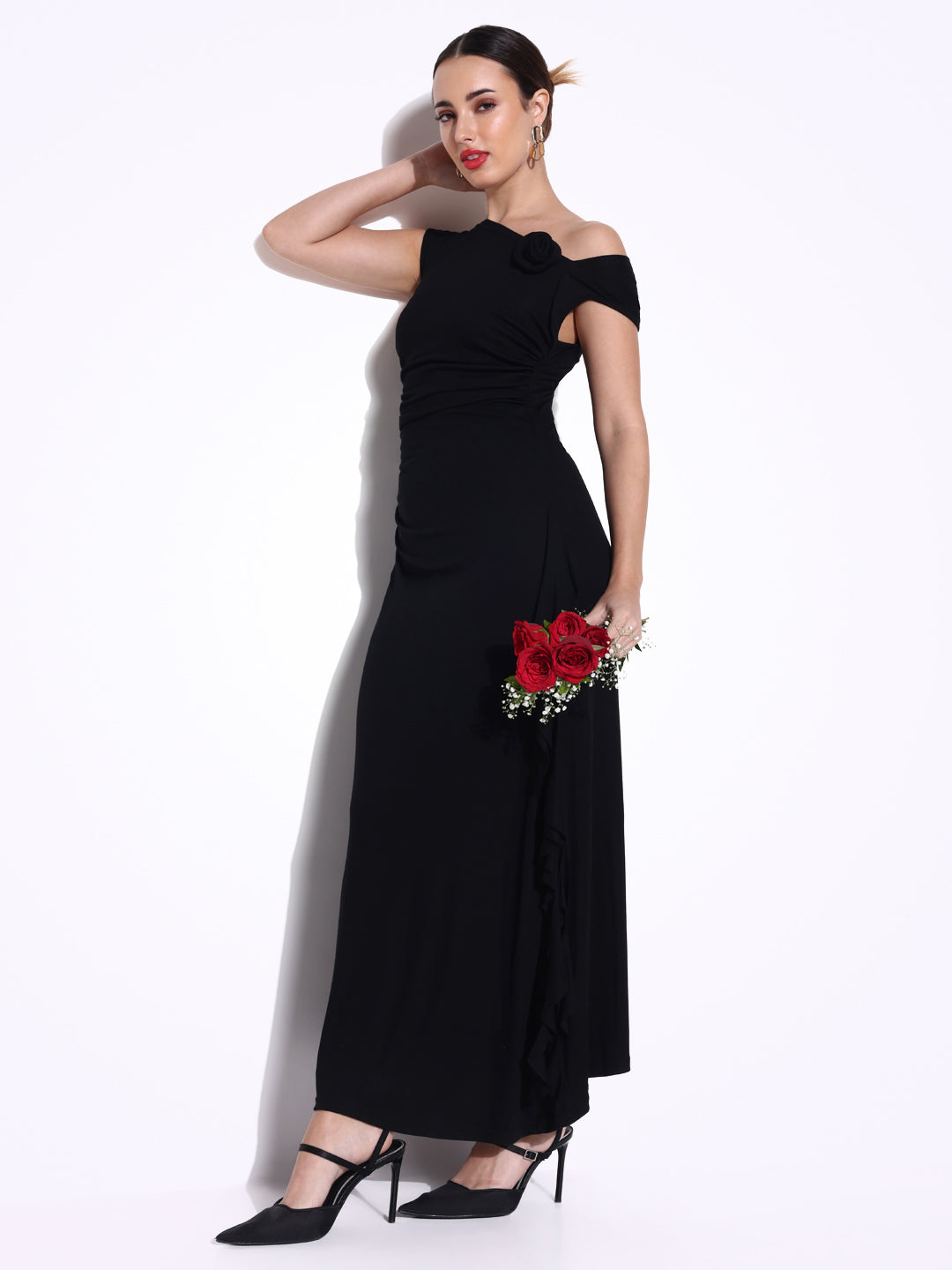 Women Solid Black Sheath Dress