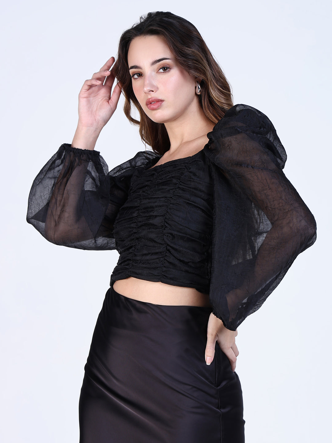 Women Black Solid Crop Top