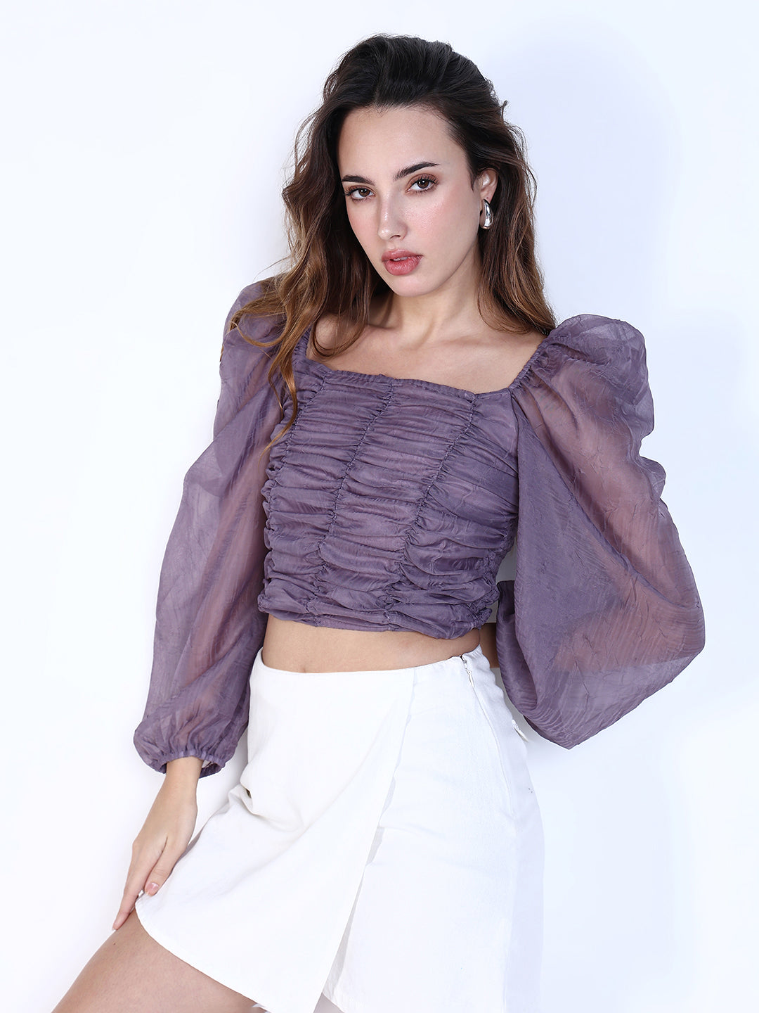 Women Purple Solid Crop Top