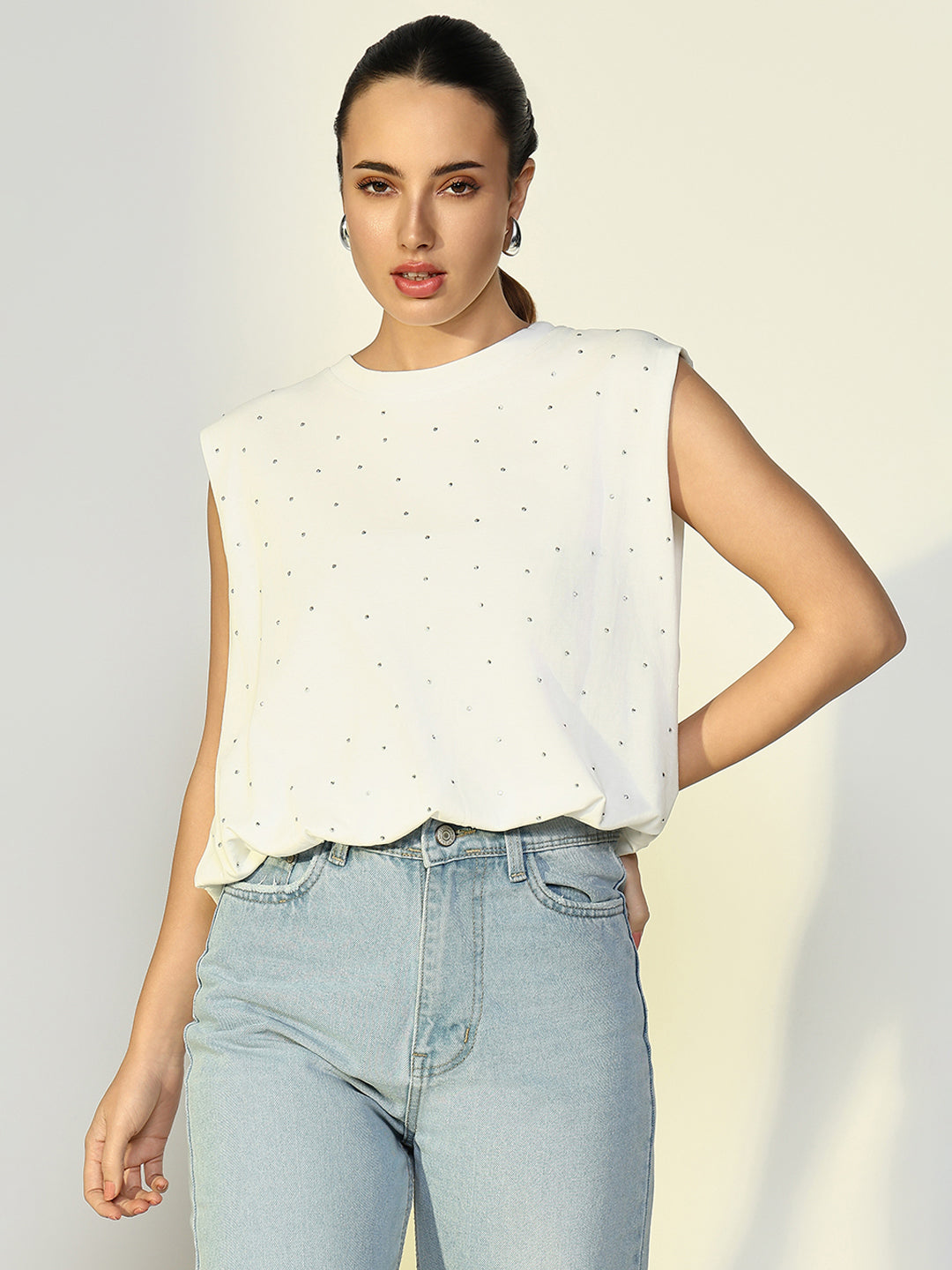 Women Solid White Blouson Top