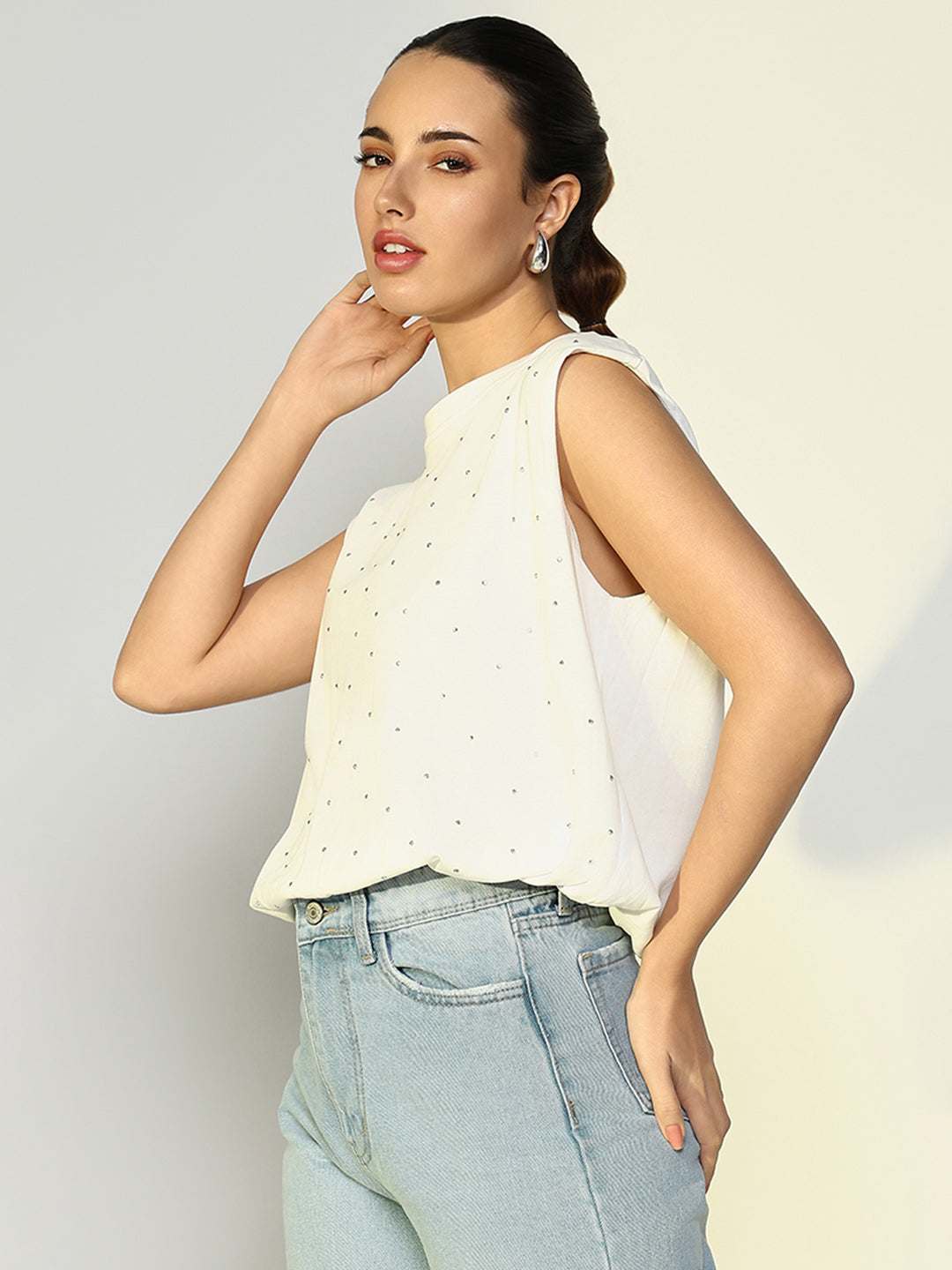 Women Solid White Blouson Top