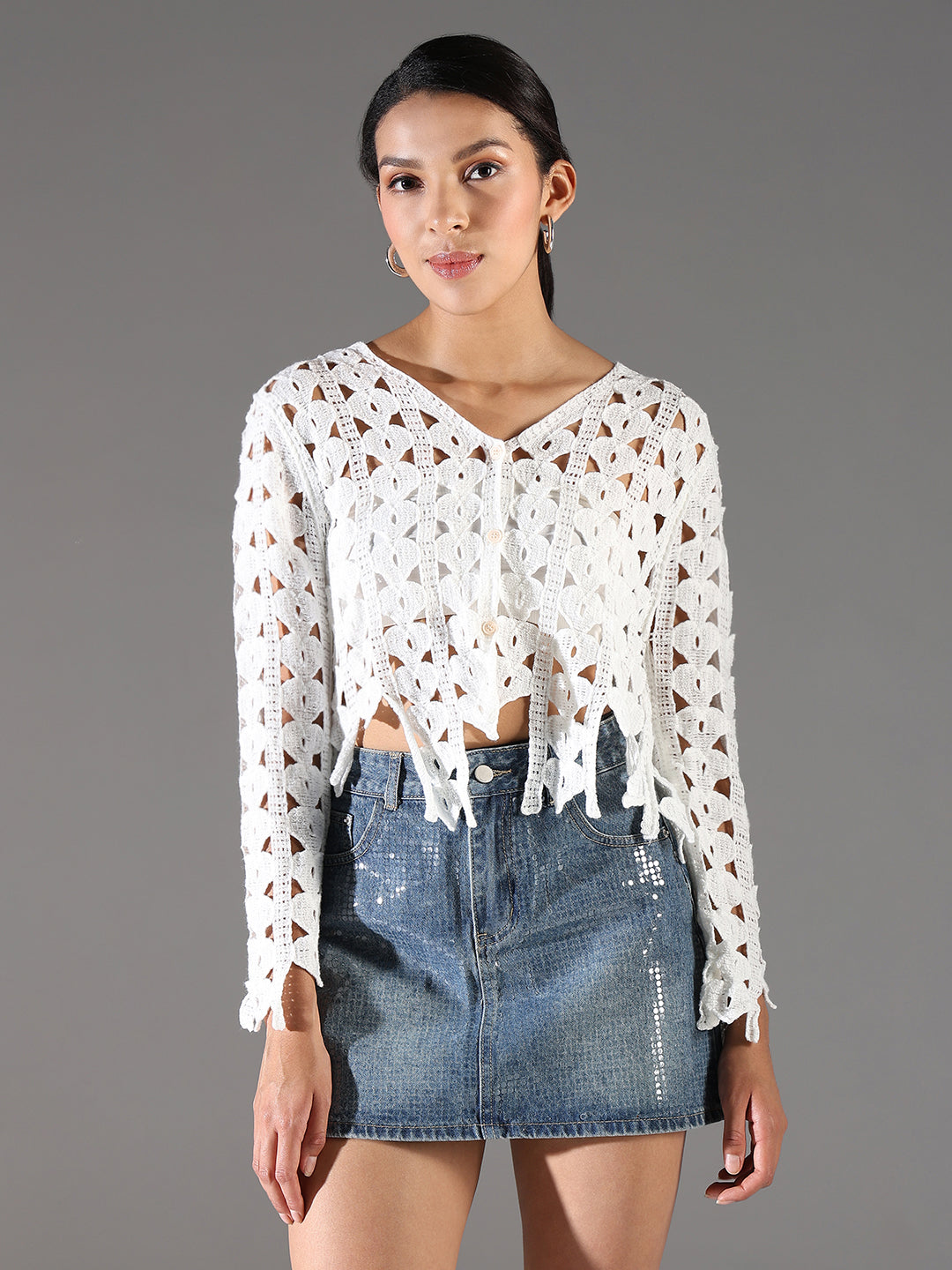 Women White Solid Crop Top