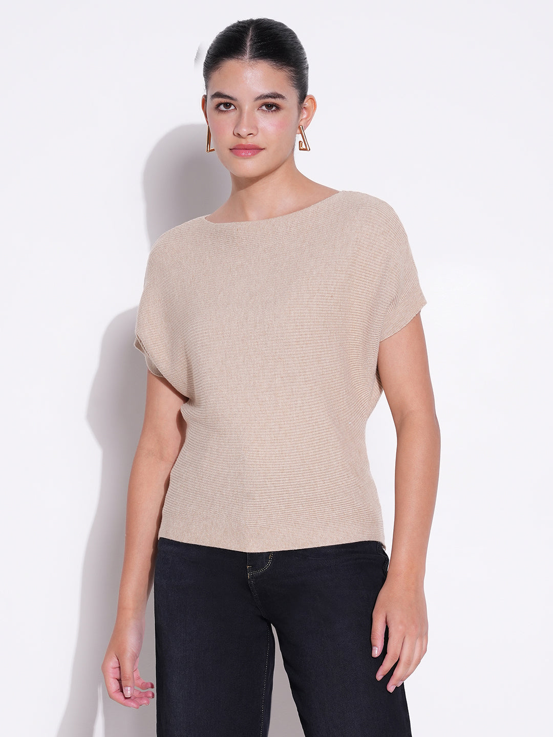 Women Beige Solid Crop Top