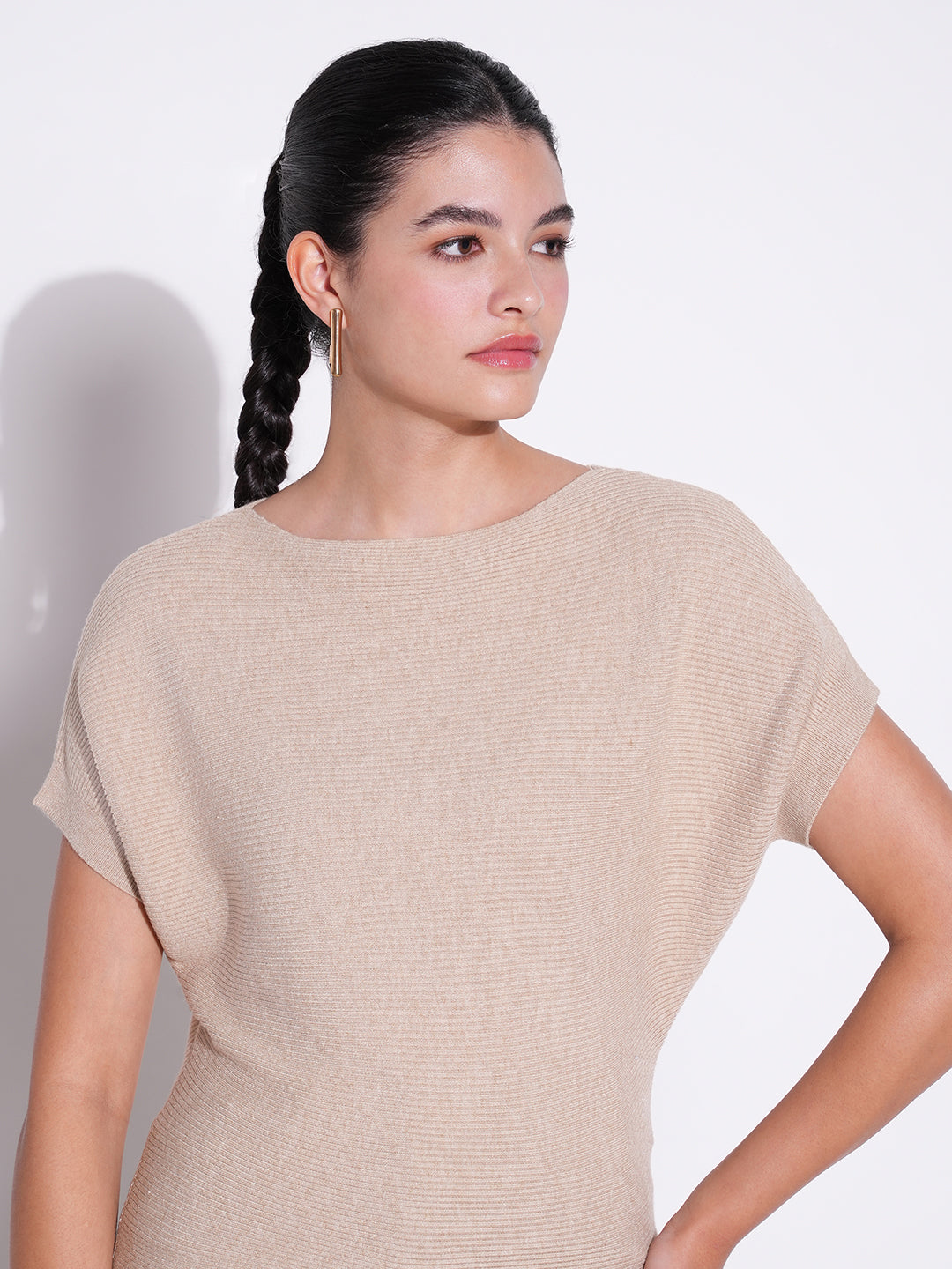 Women Beige Solid Crop Top