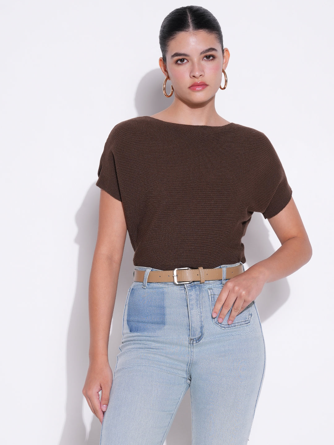 Women Brown Solid Crop Top