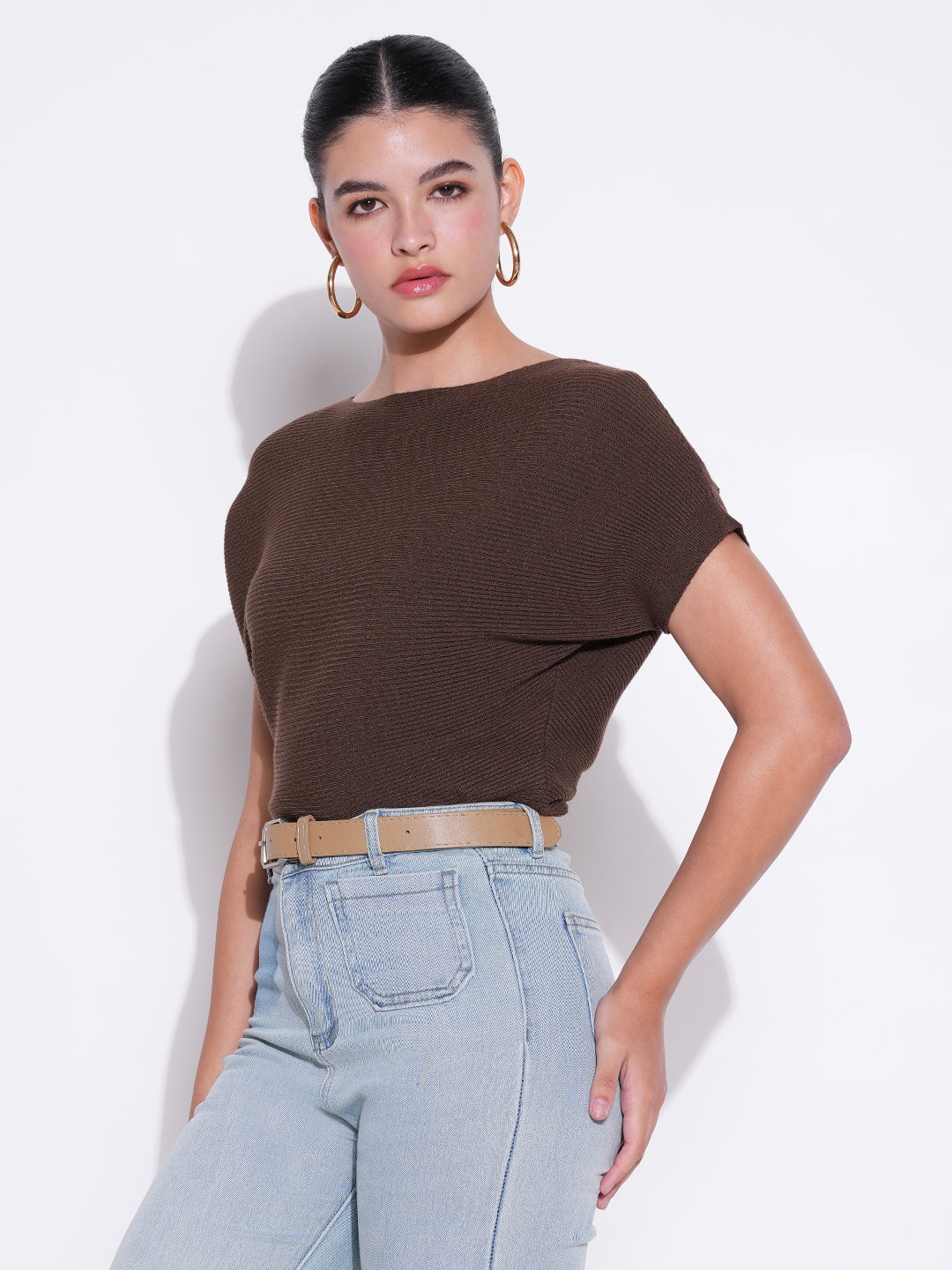 Women Brown Solid Crop Top