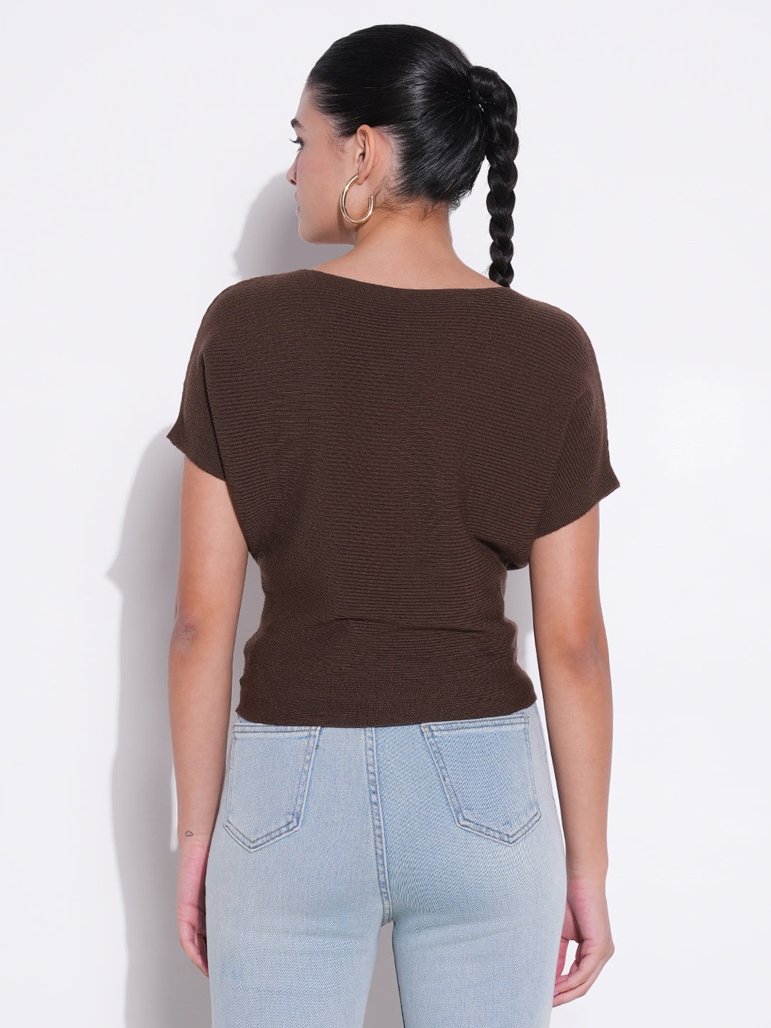 Women Brown Solid Crop Top