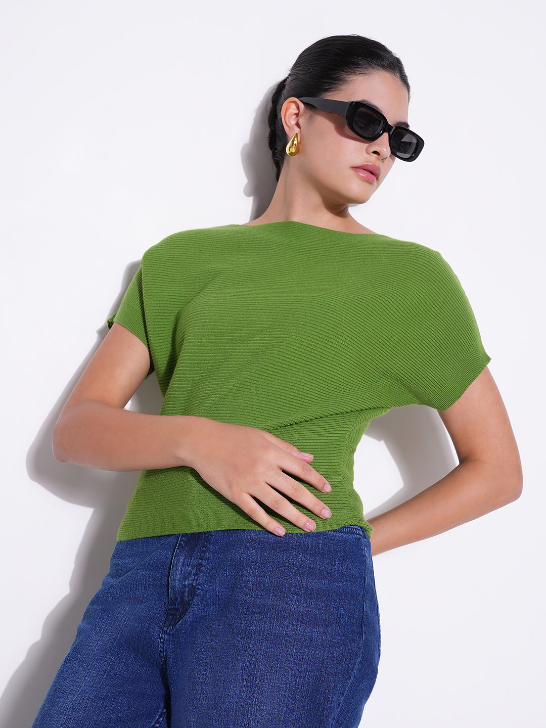 Women Green Solid Crop Top