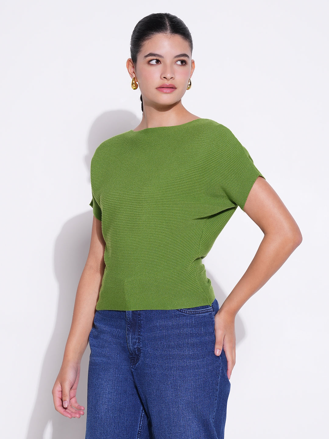 Women Green Solid Crop Top