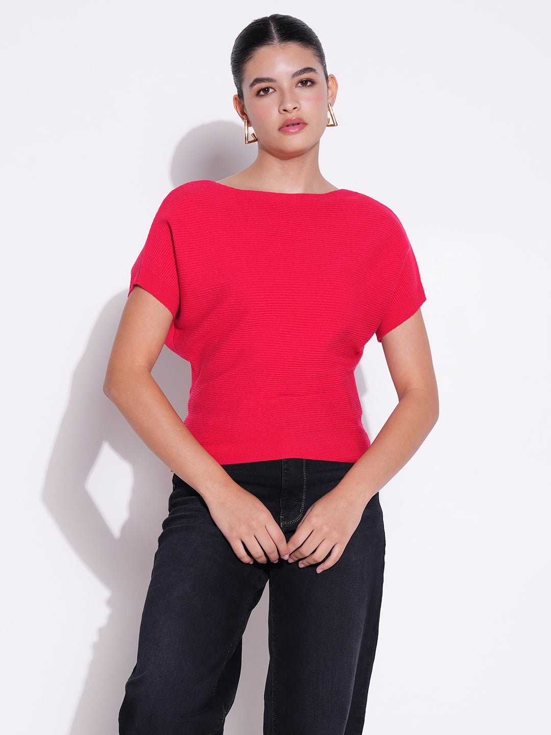 Women Red Solid Crop Top