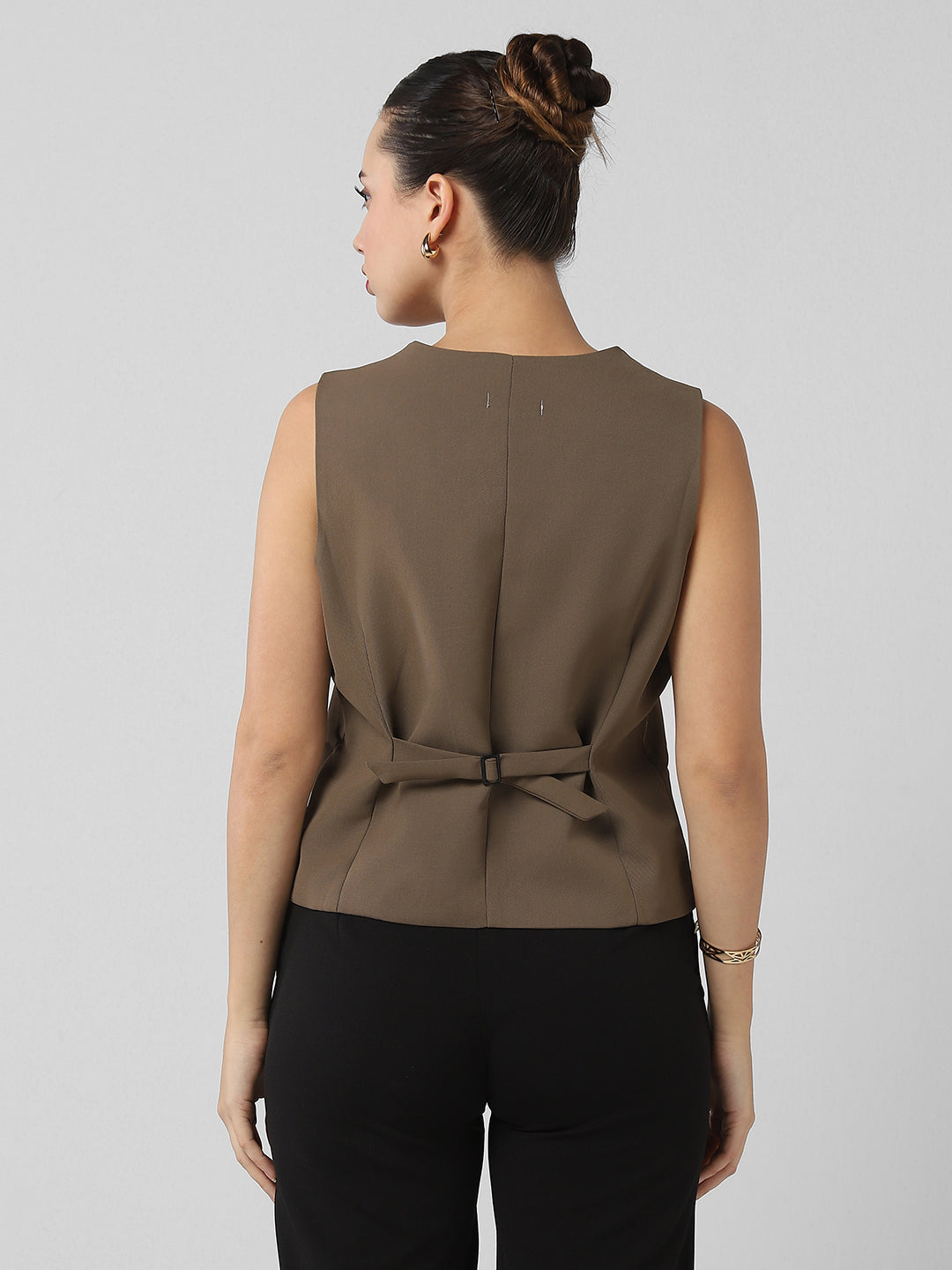 Women Brown Solid Vest Crop Top