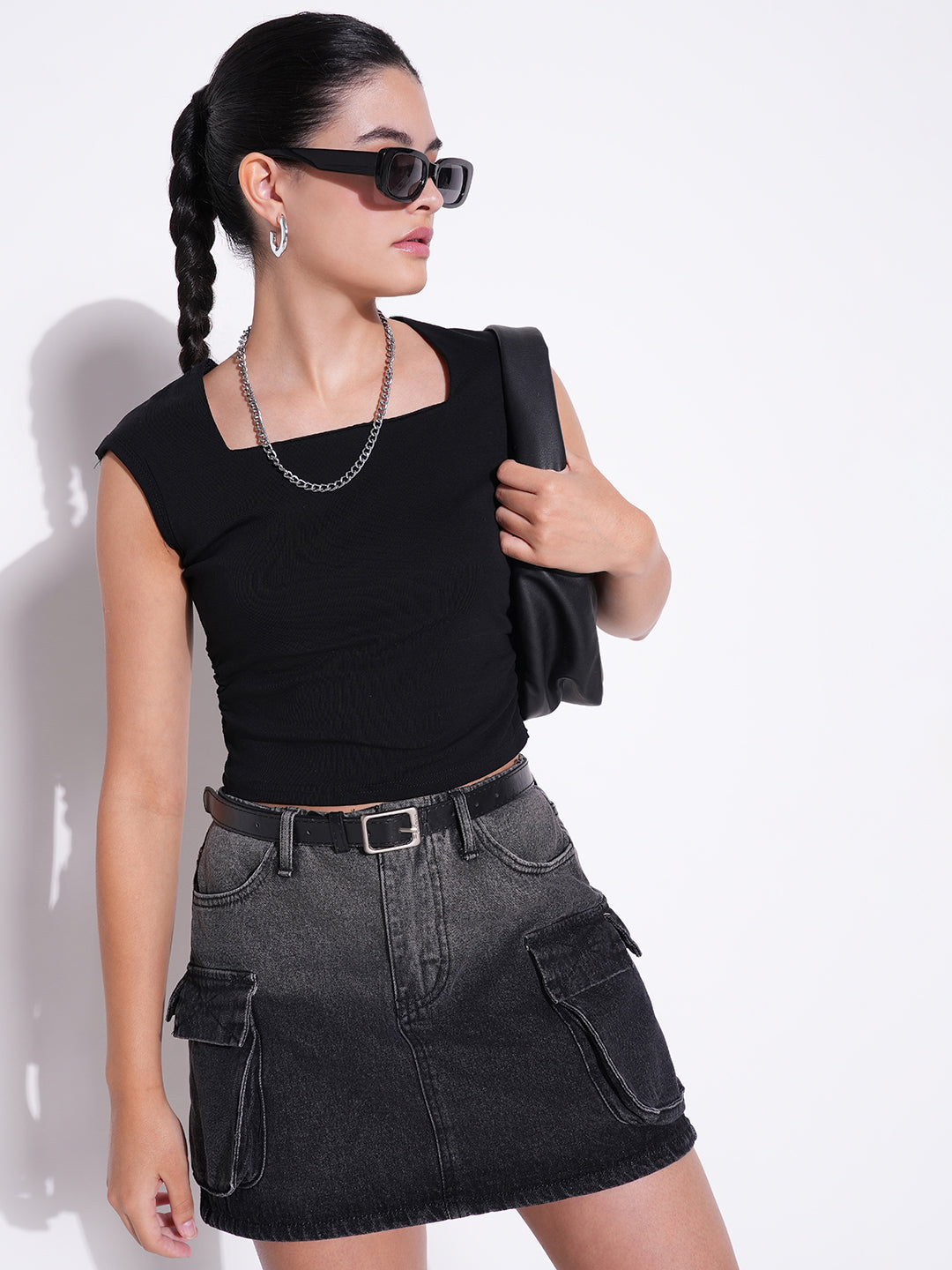 Women Solid Black Top