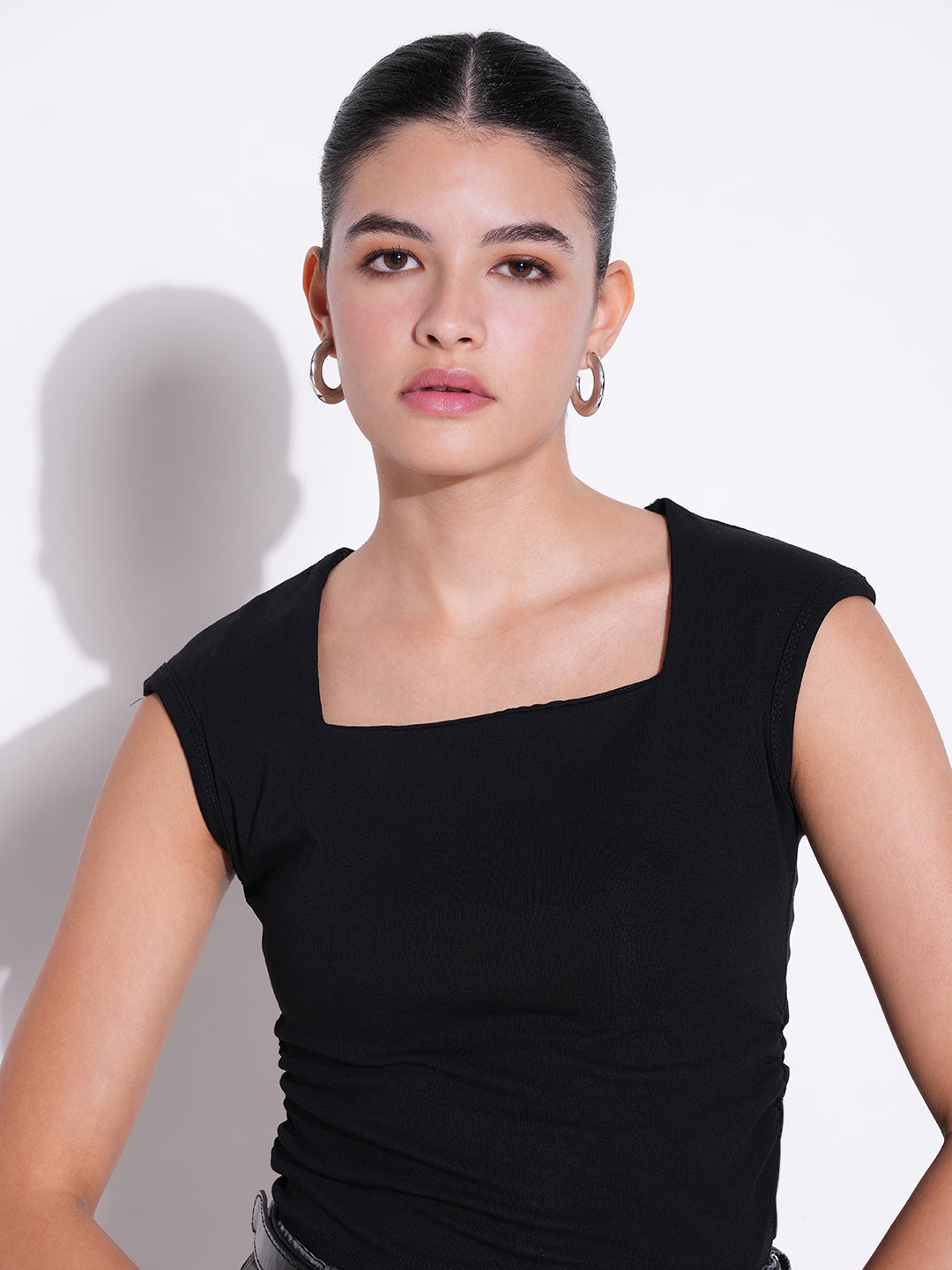 Women Solid Black Top