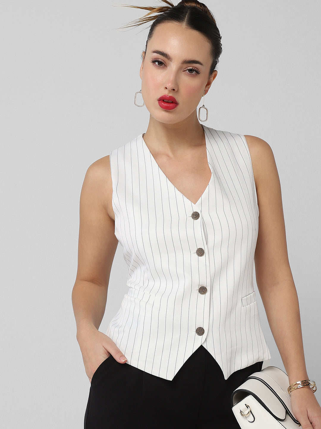 Women White Striped Vest Top