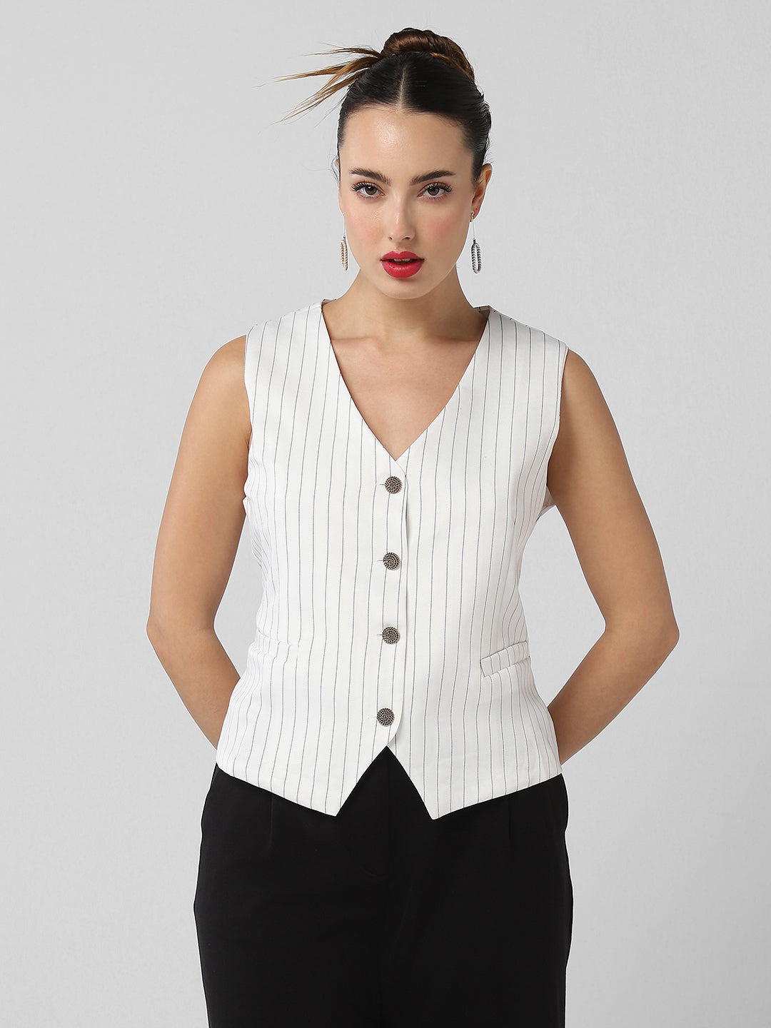 Women White Striped Vest Top