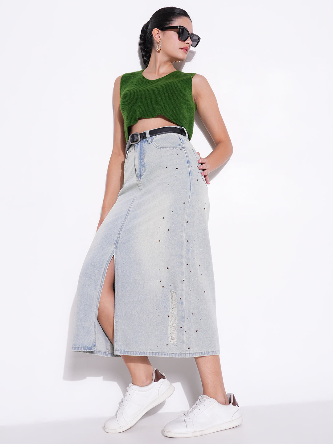 Women Green Solid Crop Top