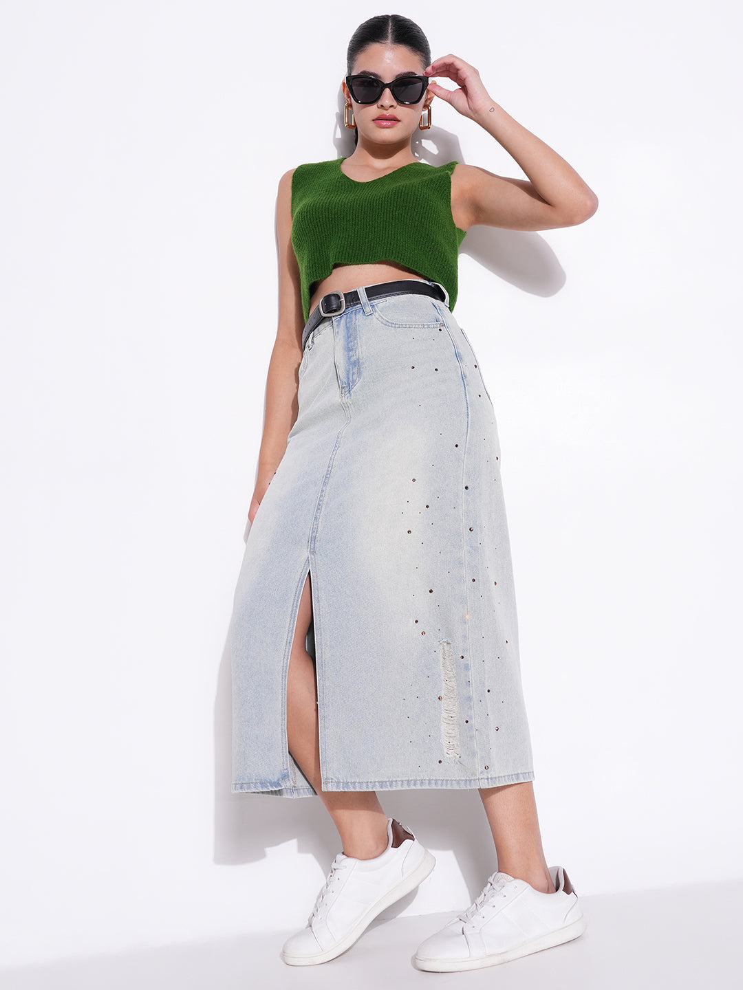 Women Green Solid Crop Top