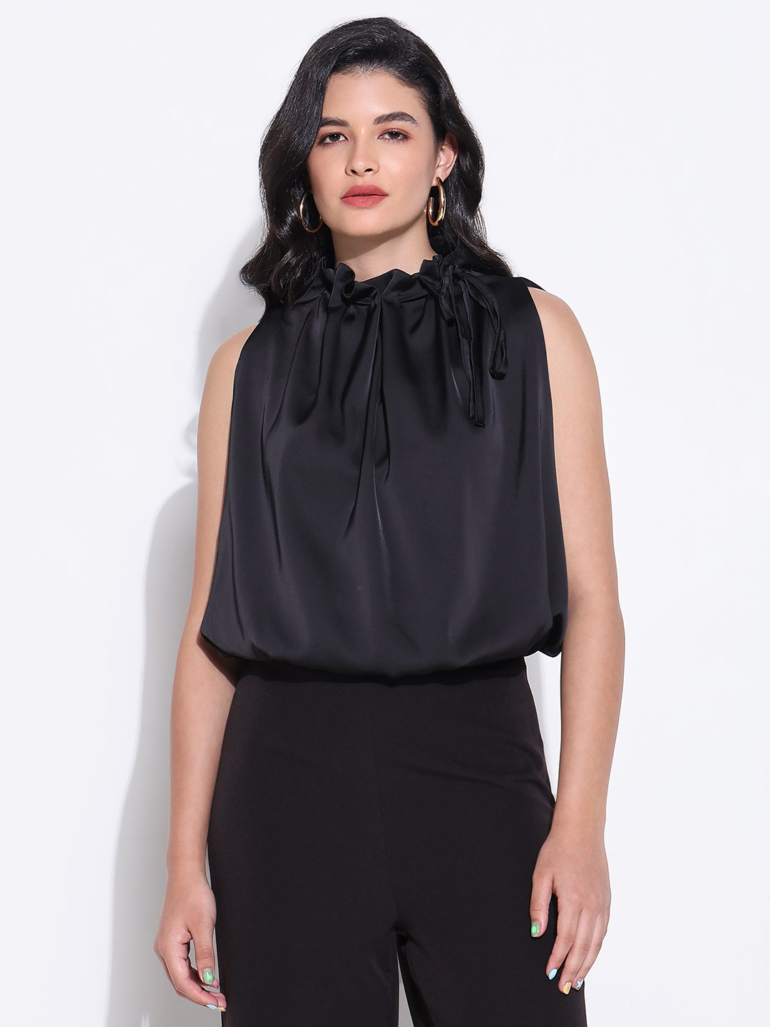 Women Black Solid Blouson Top