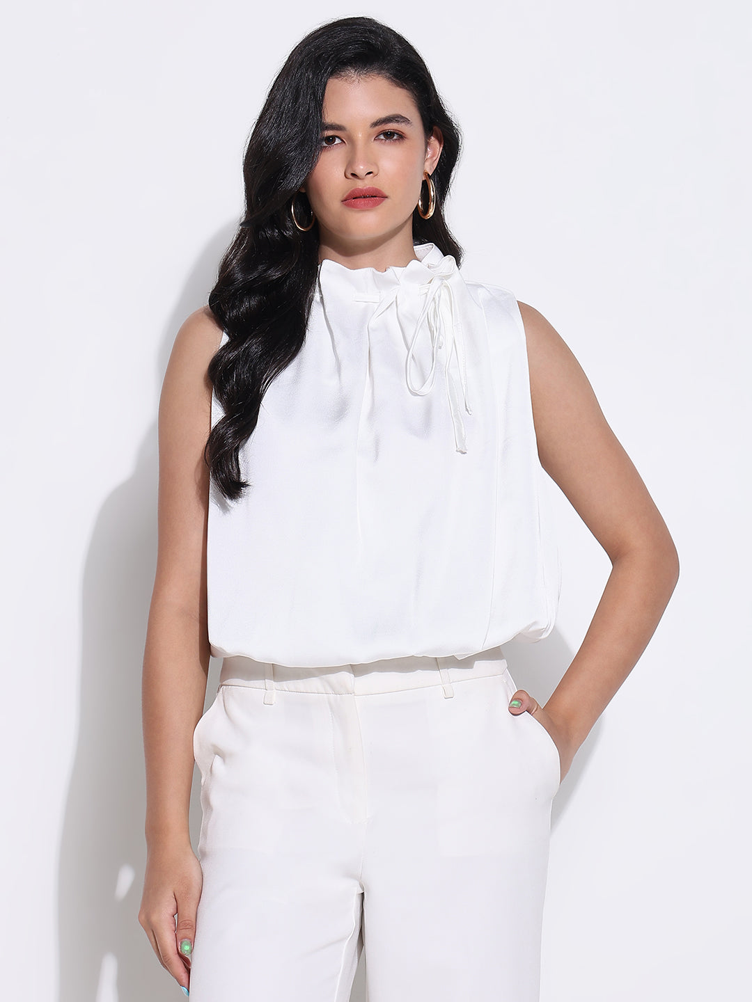 Women White Solid Blouson Top