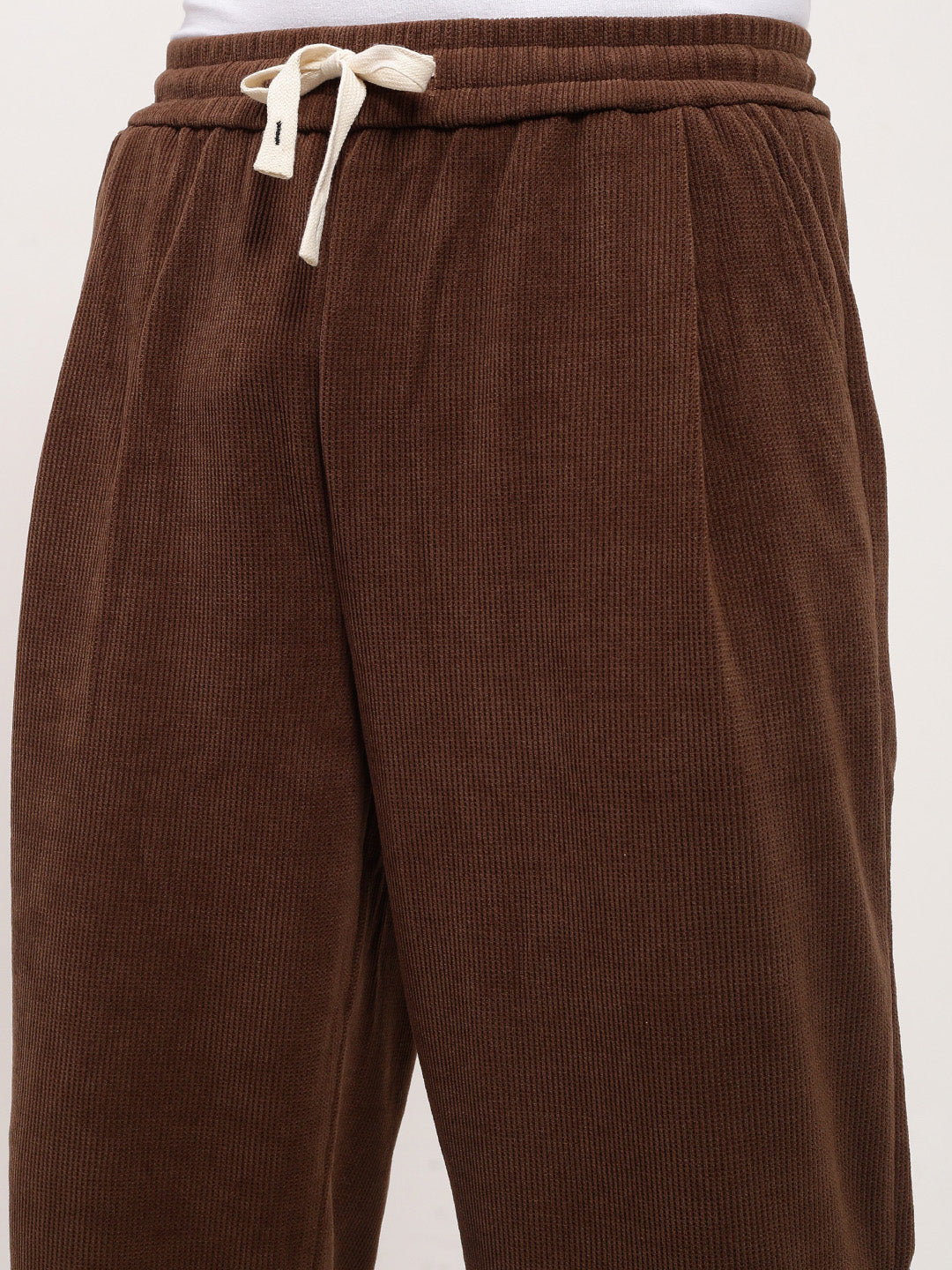 Men Brown Solid Straight Fit Trousers