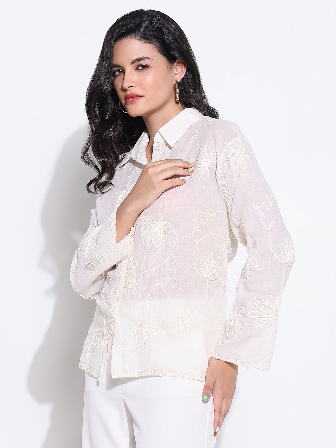 Women Solid Cream Shirt